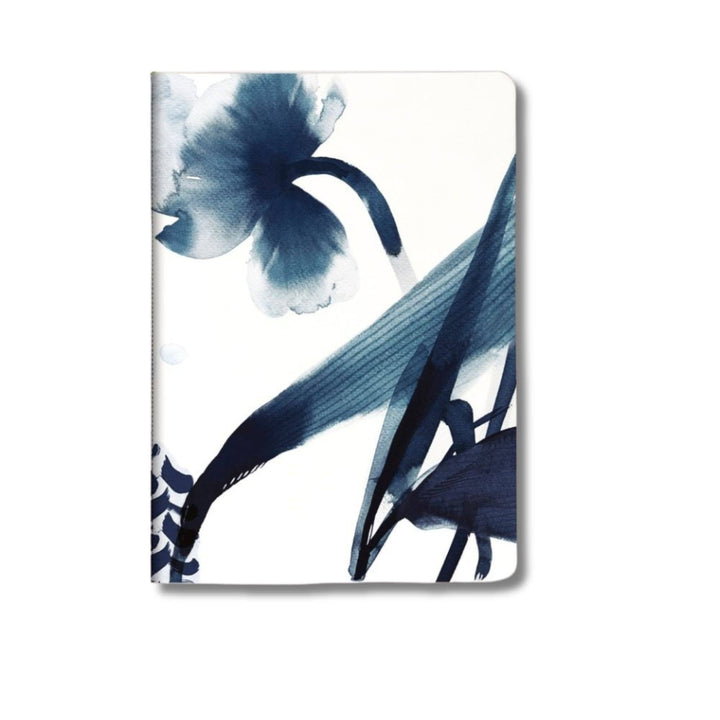 Notebook cover with blue floral design on a white background
