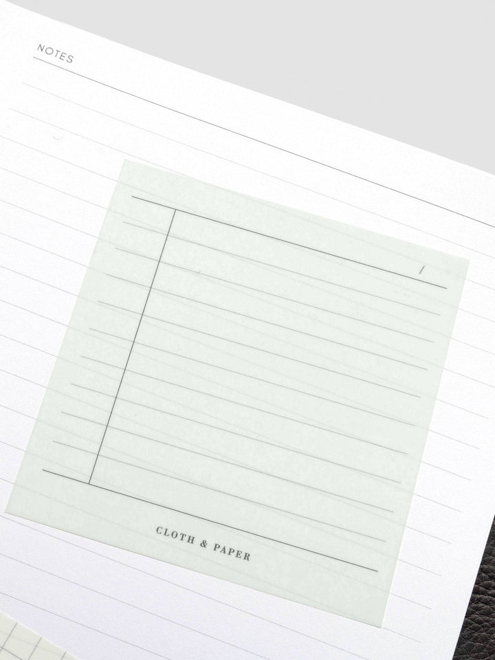 Sticky note page with lined paper and 'Cloth & Paper' branding on a white background