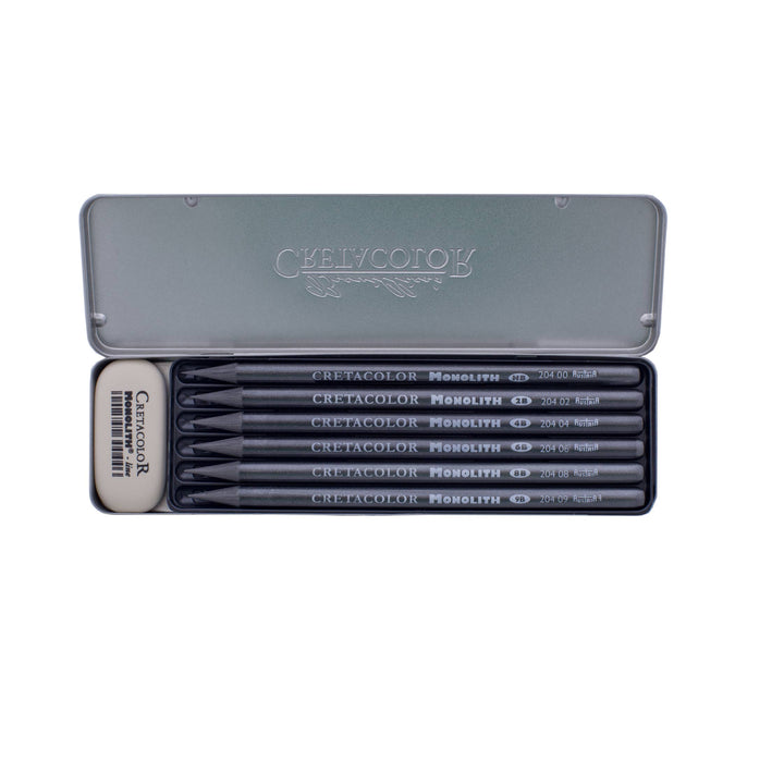 Cretacolor Monolith Graphite Pencils & Eraser Set – 7-Piece in Tin