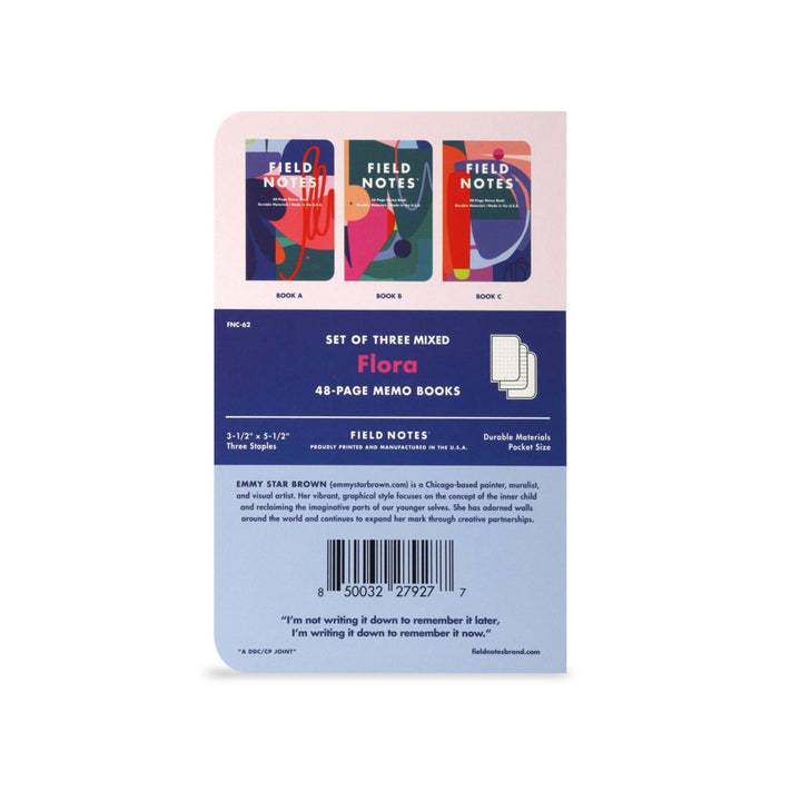 Field Notes Flora Pocket Sized Notebook, 3 Pack, Back