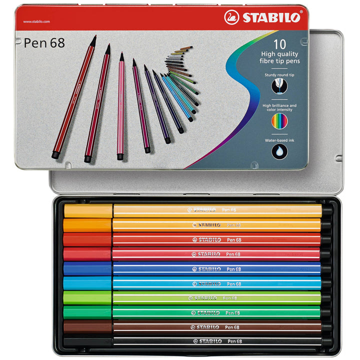 STABILO Pen 68 Fibre-Tip Pens, Set of 10