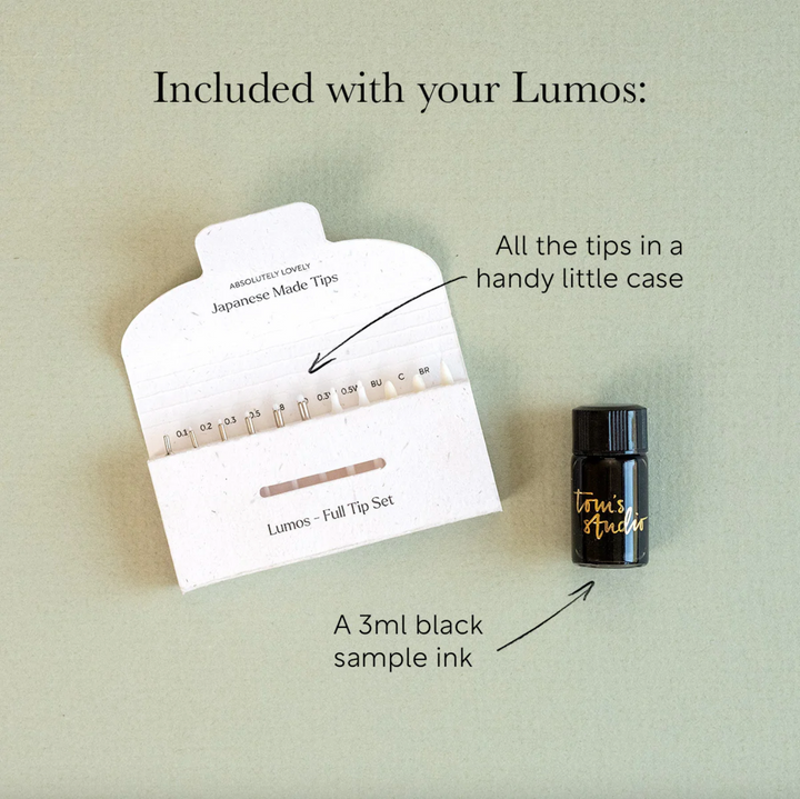 Tom's Studio Lumos Pro Infinitely Refillable Pen, Full Tip Set & Sample Ink