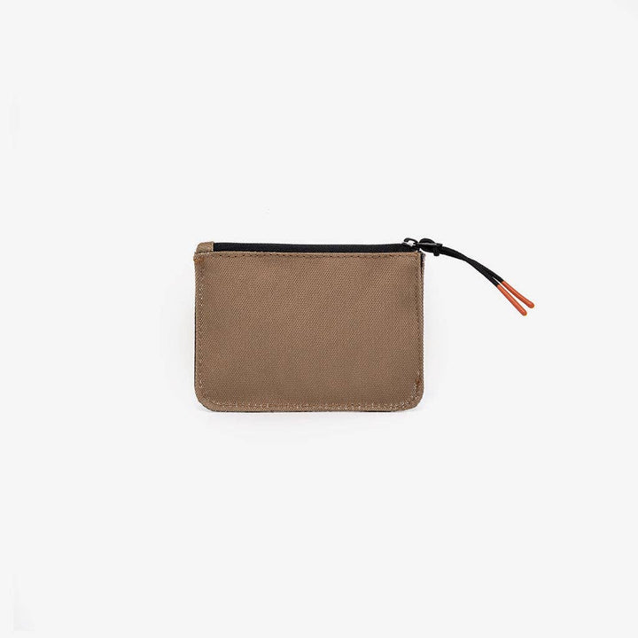 Beige zippered pouch on a white background