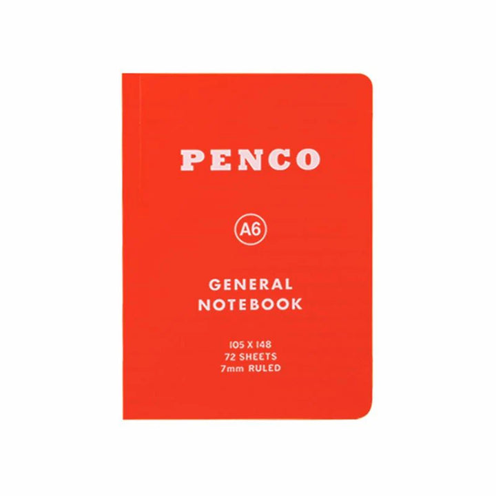Red notebook with 'Penco' branding on a white background