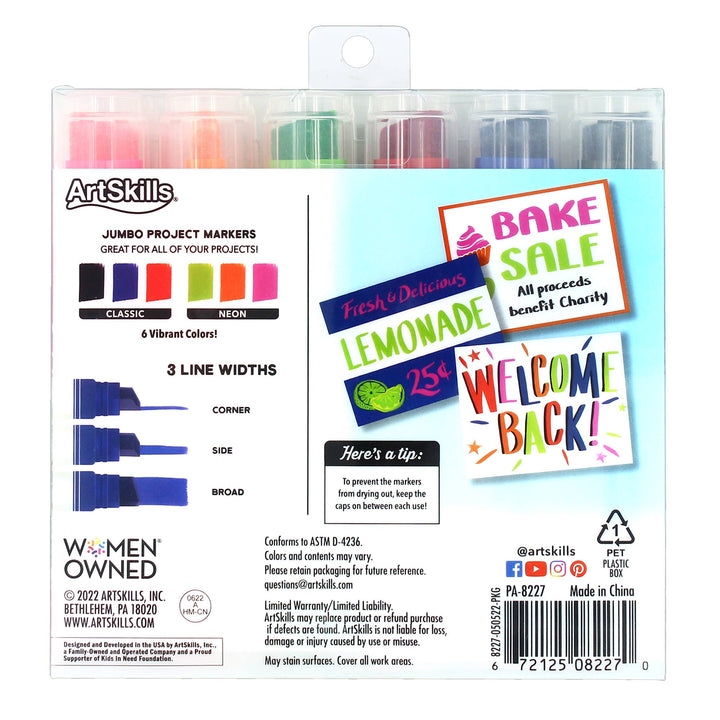 Jumbo Chisel Tip Markers, Set of 6