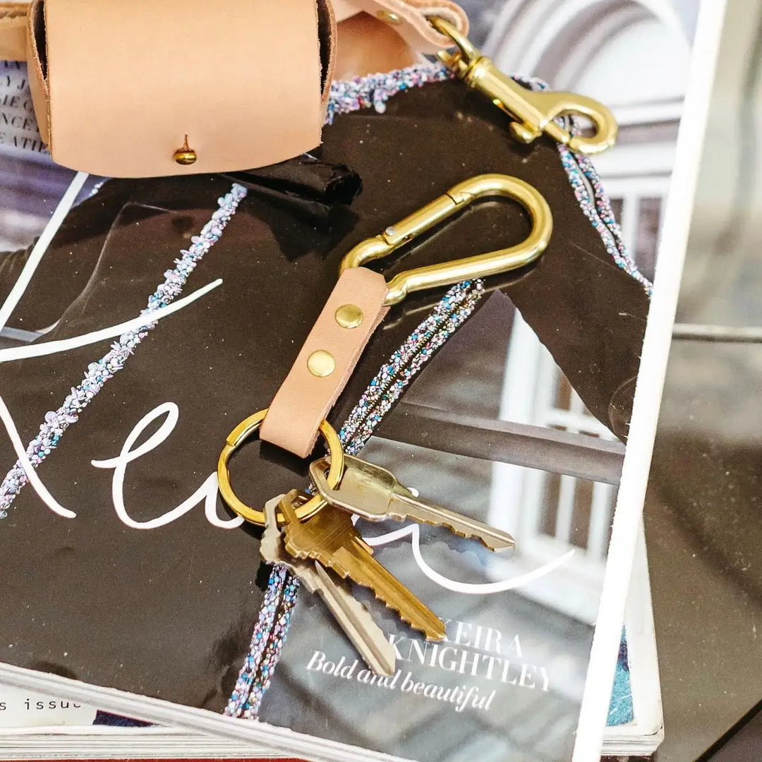 Tuxedo Carabiner / Solid Brass & Leather Clip Fob Keychain