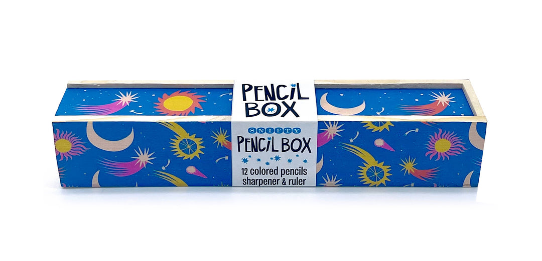 Wooden Pencil Box with Colored Pencils