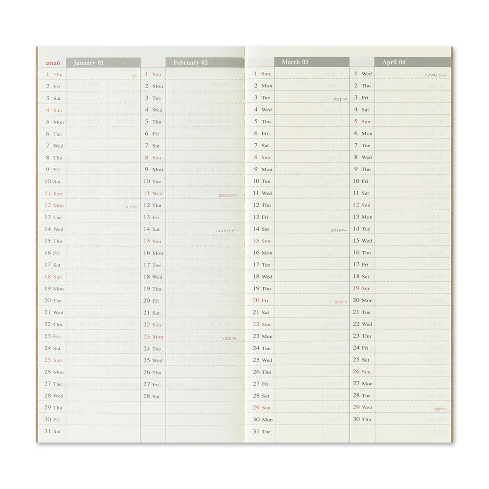 2026 Calendar / Diary Refills — Passport & Regular Sizes