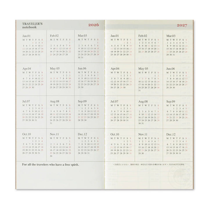 2026 Calendar / Diary Refills — Passport & Regular Sizes