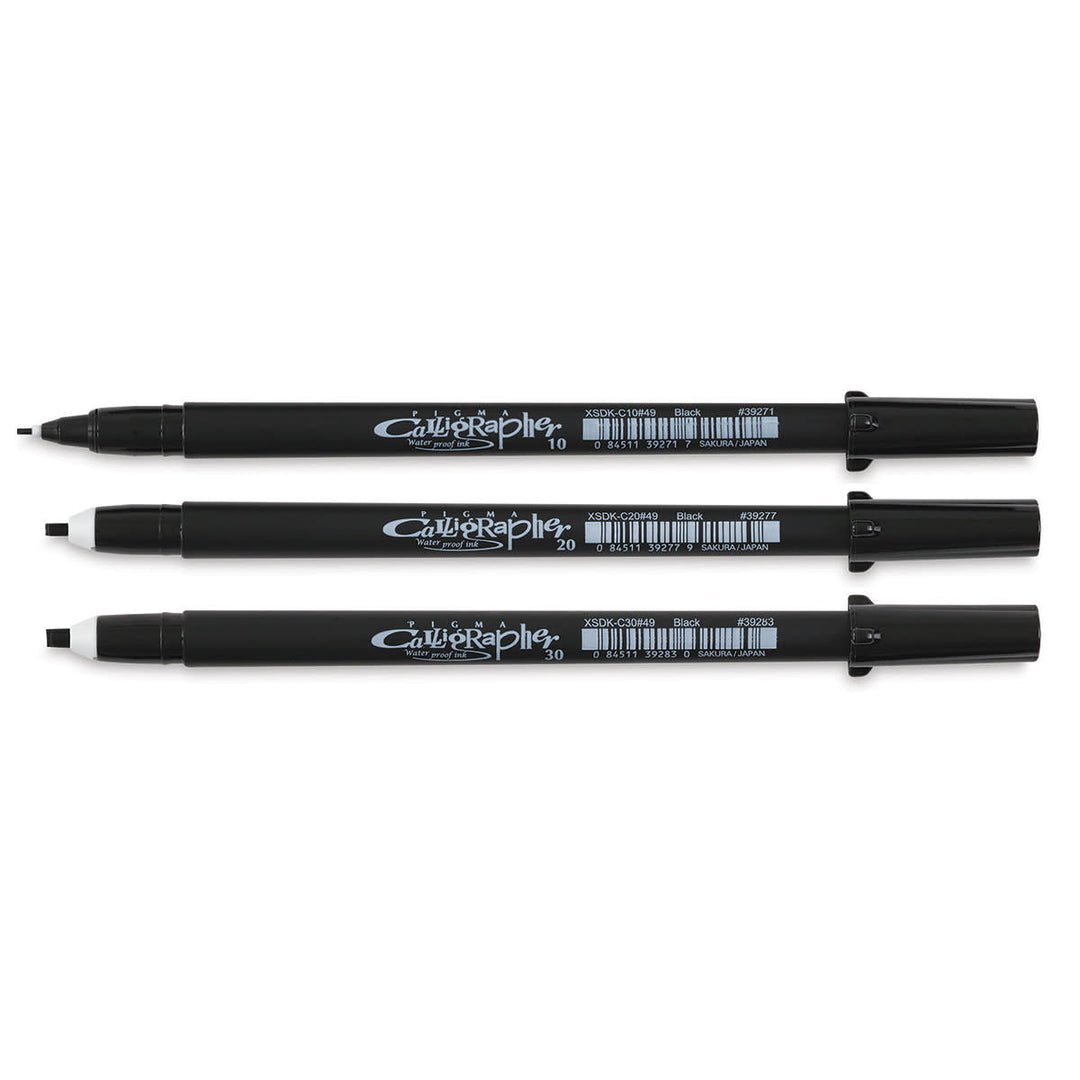 Three black Caliropaire markers on a white background
