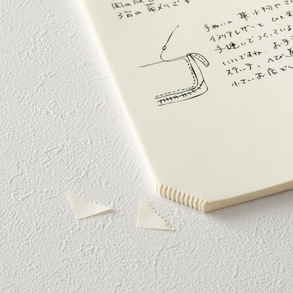 Notebook with handwritten text and a drawing of a typewriter on a light gray surface.