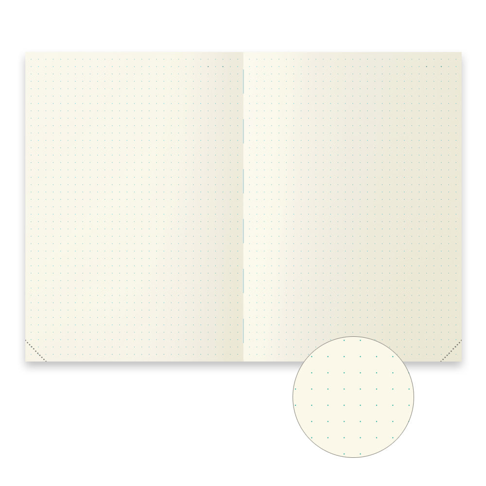 Open notebook with cream-colored pages on a white background