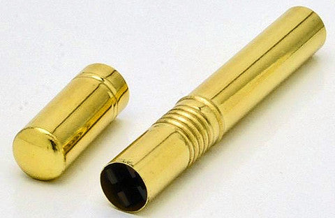 Two gold cylindrical objects on a white background