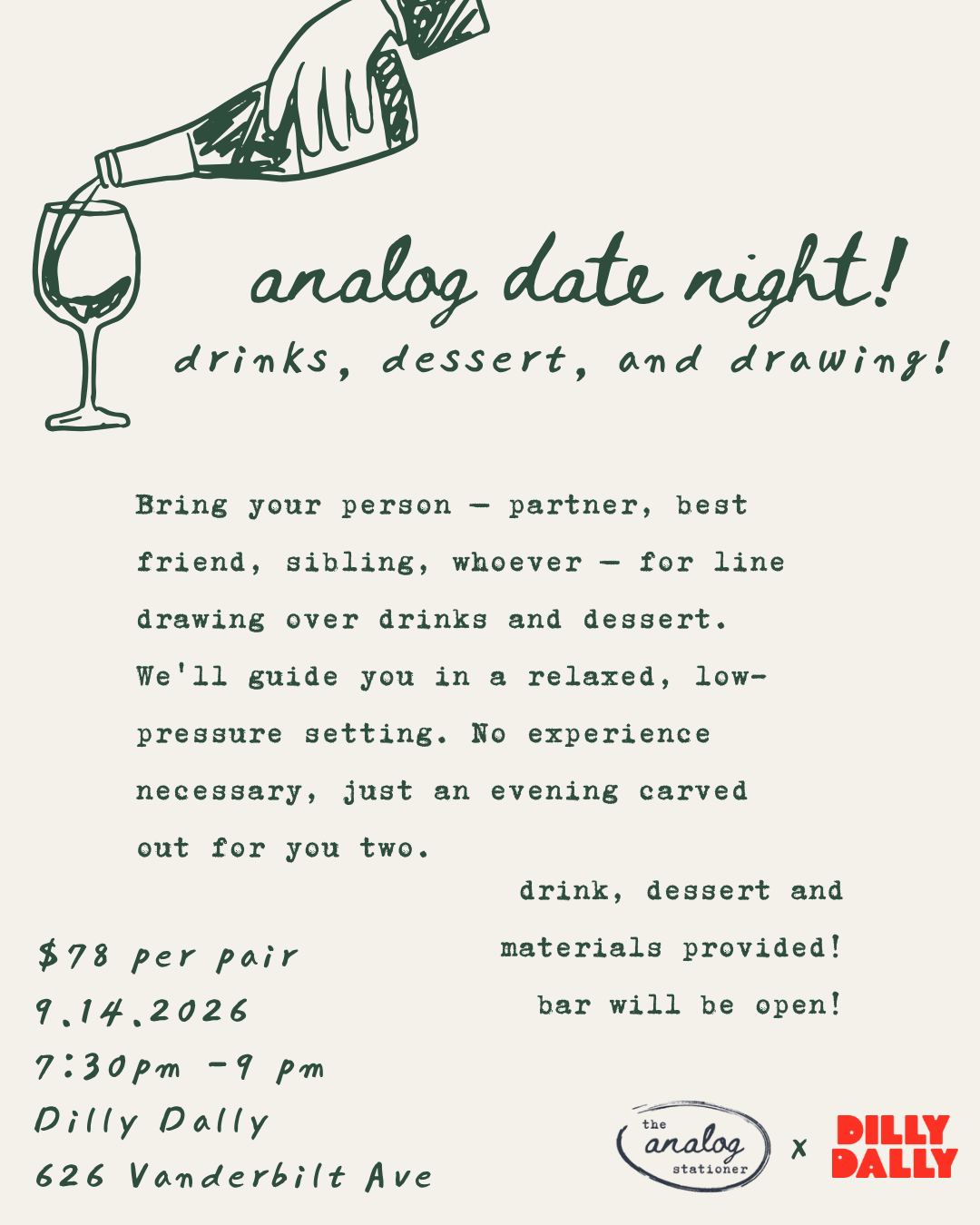 9/14 Analog Date Night - Drinks, Dessert, and Drawing!