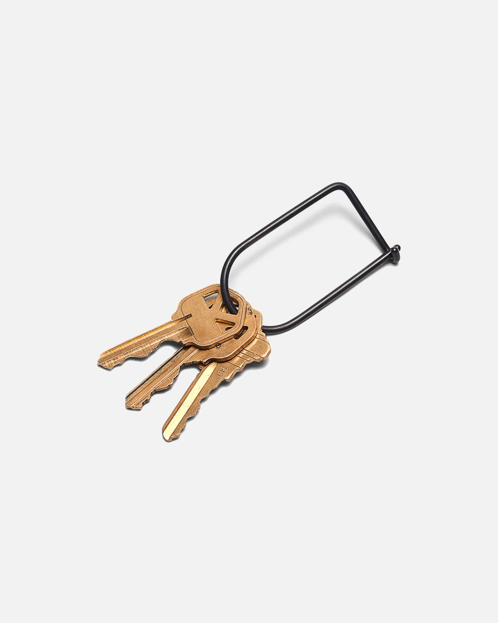black Keychain with two keys on a white background