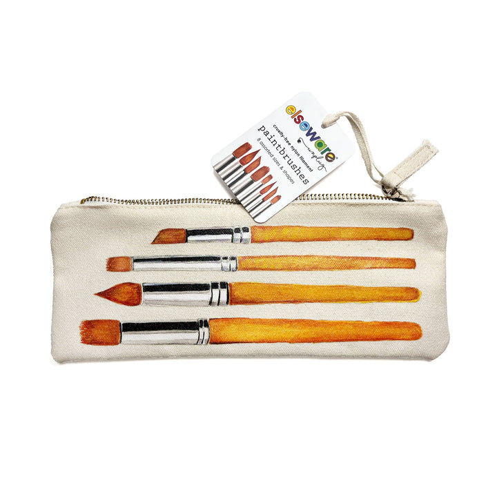 Set of paintbrushes in a pouch with a visible brand label on a white background