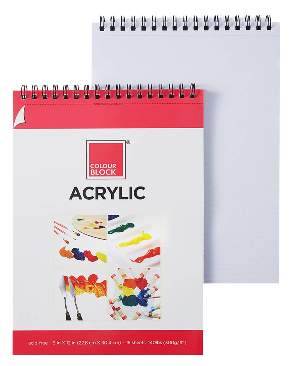 Acrylic paint pad with 'Colour Block' branding on a white background