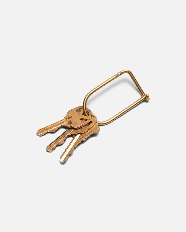 Gold keychain with keys on a white background