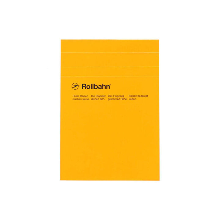 Yellow notebook with 'Rollbahn' branding on a white background
