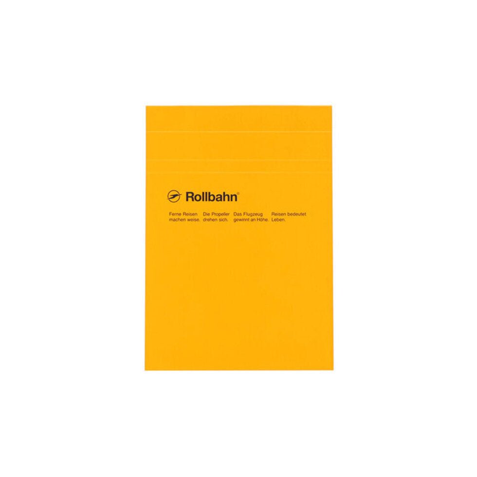 Yellow notebook with 'Rollbahn' branding on a white background