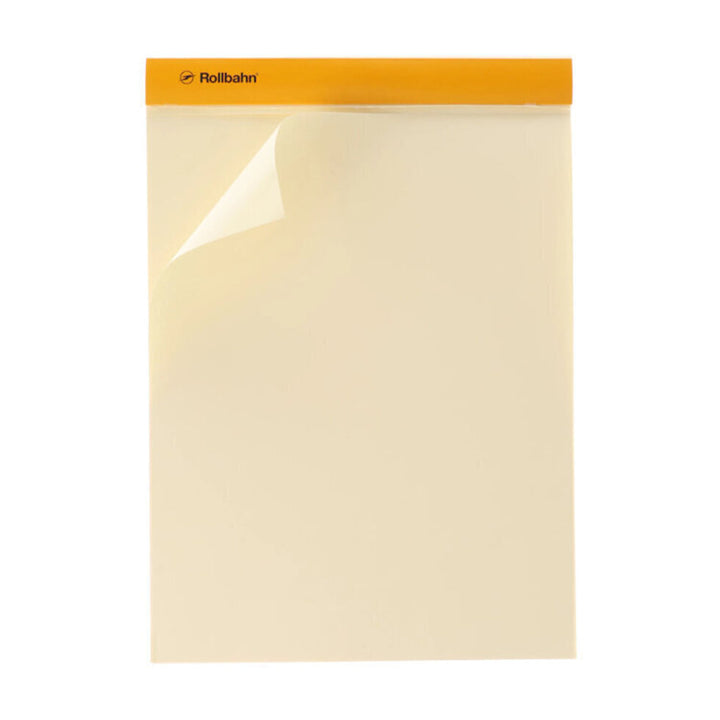 Beige sheet with orange border on a white background