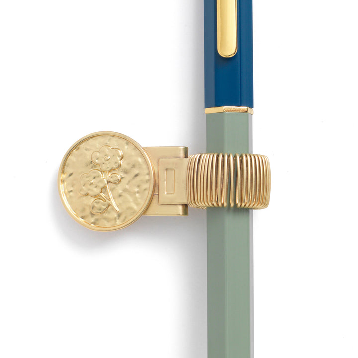 Brass Pen Clip - Floral Coin