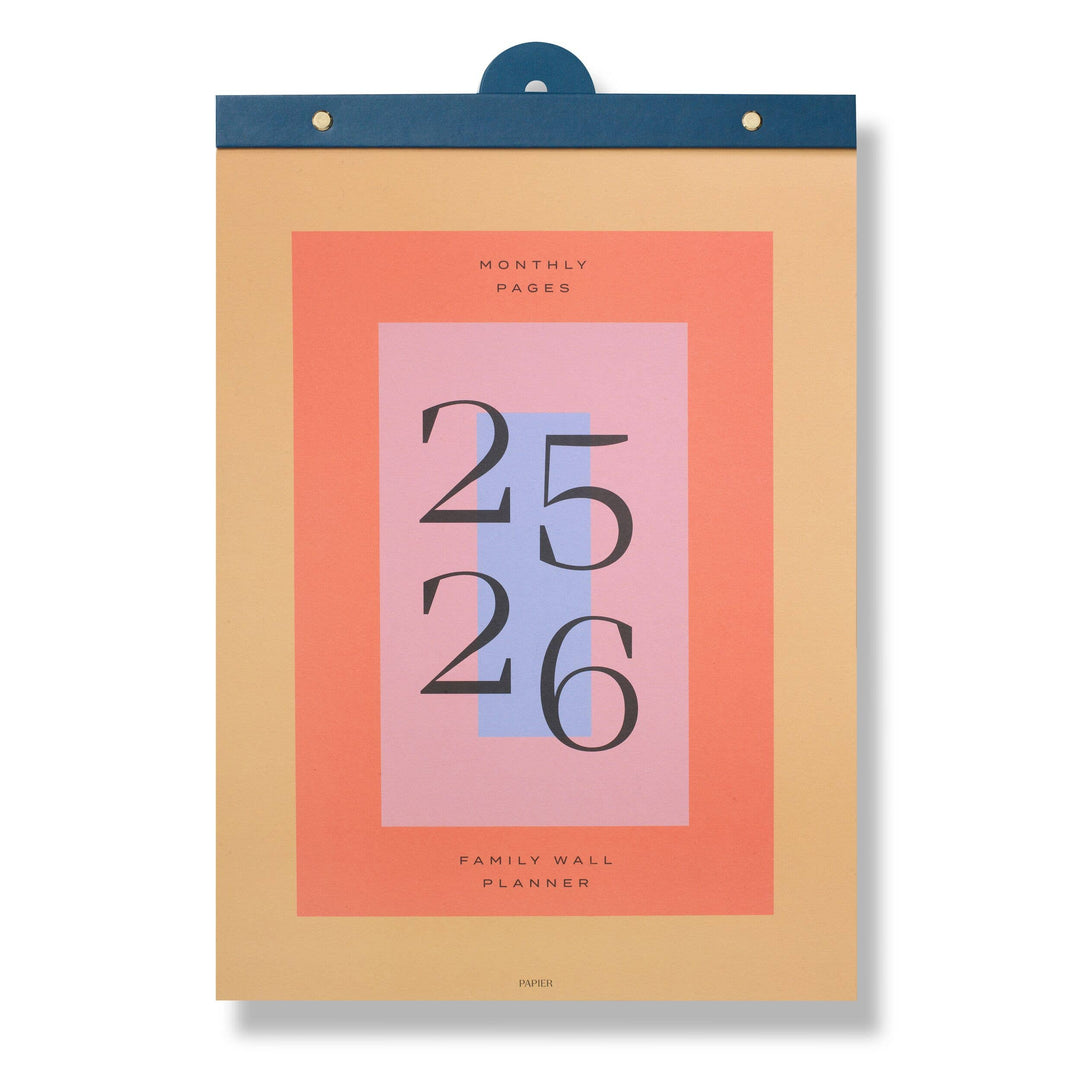Family wall planner with '25 26' design on a beige background