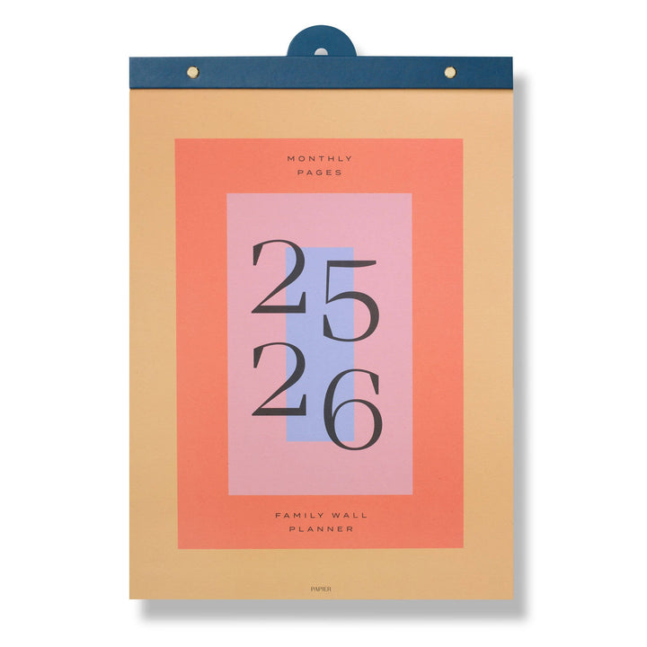 Family wall planner with '25 26' design on a beige background
