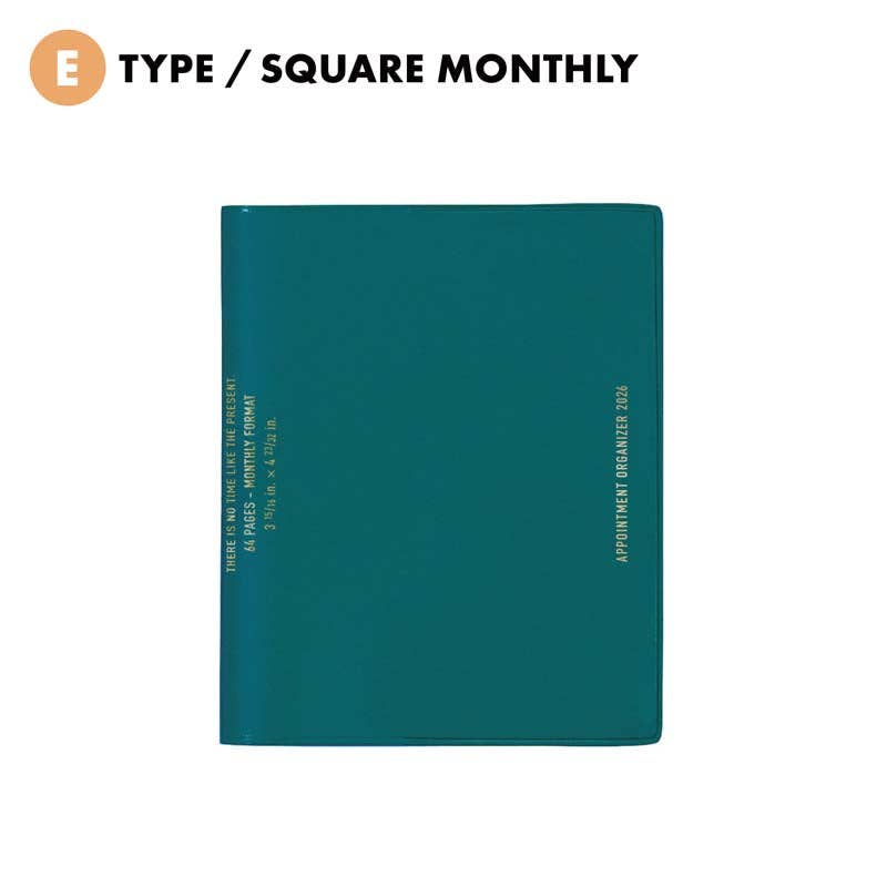 Teal notebook with 'Square Monthly' branding on a white background