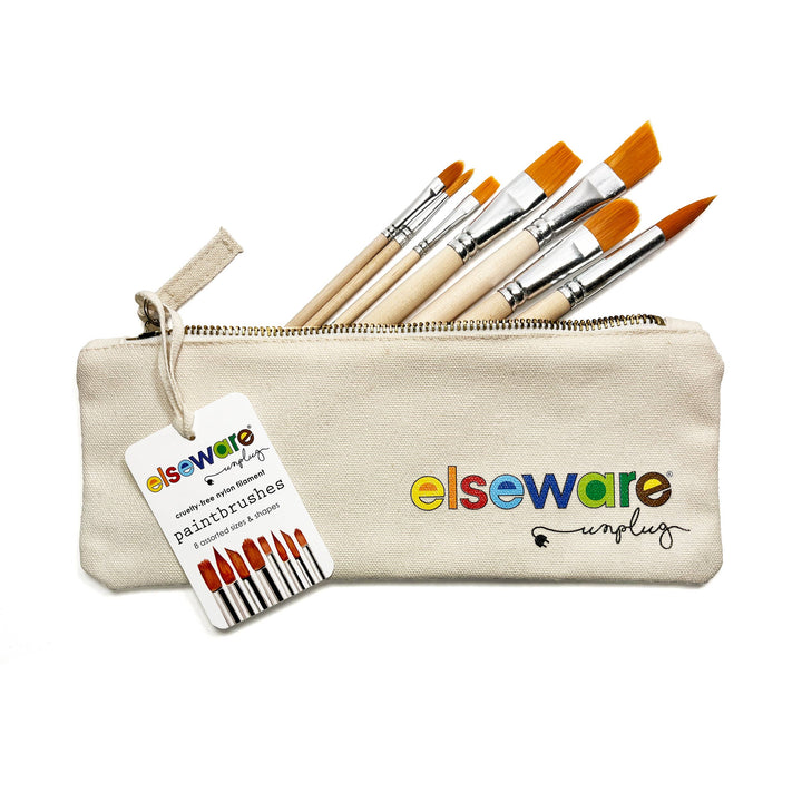 Beige canvas case with paintbrushes and 'elseware' branding on a white background
