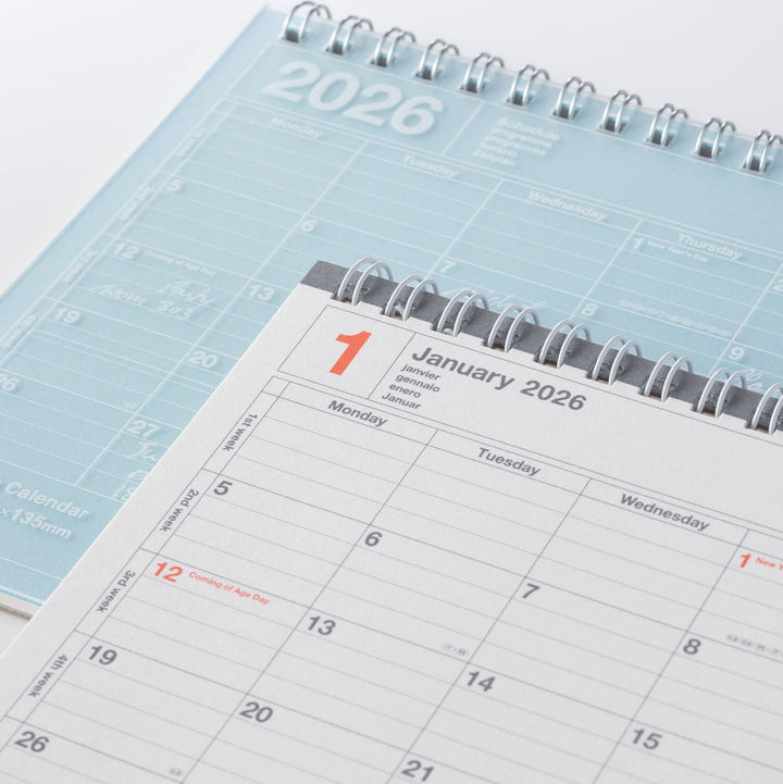 Calendar showing January 2026 with a light blue cover