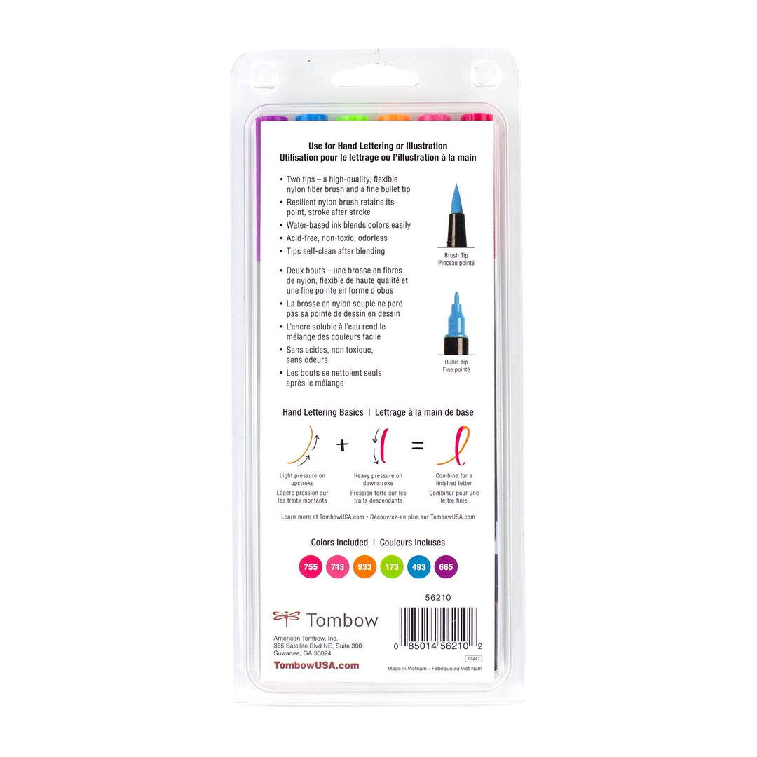 Dual Brush Pen Art Markers, Bright, 6-Pack