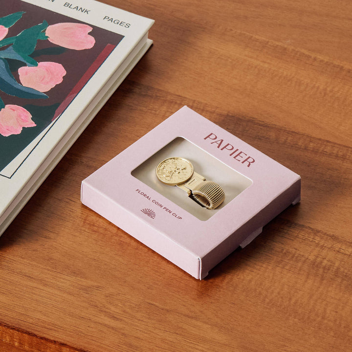 Brass Pen Clip - Floral Coin