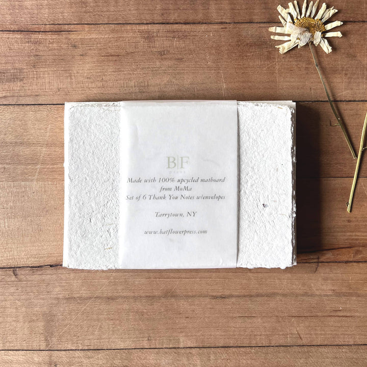 Bat Flower Press Handmade Thank You Note Cards, Set of 6, Back