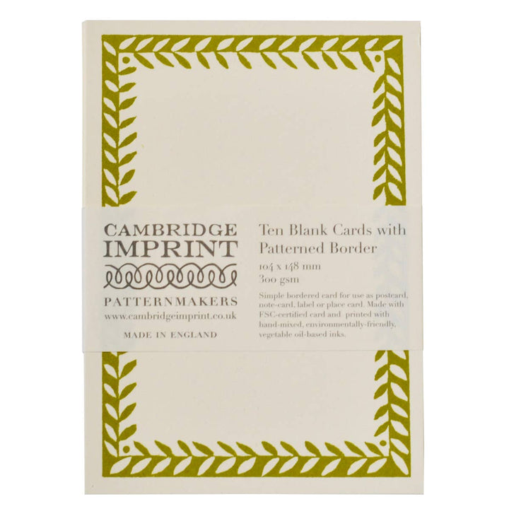 Cambridge Imprint Patterned Border Cards, Set of 10, Bawden Green