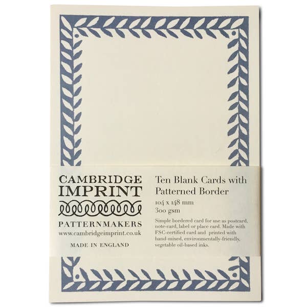 Cambridge Imprint Patterned Border Cards, Set of 10, Cornflower