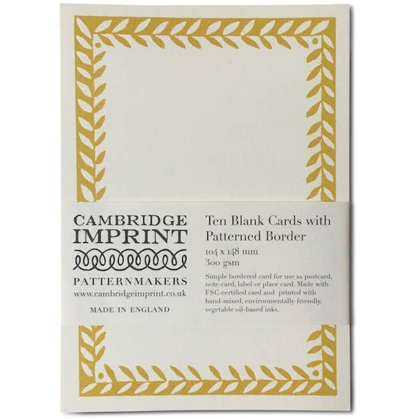 Cambridge Imprint Patterned Border Cards, Set of 10, Mustard