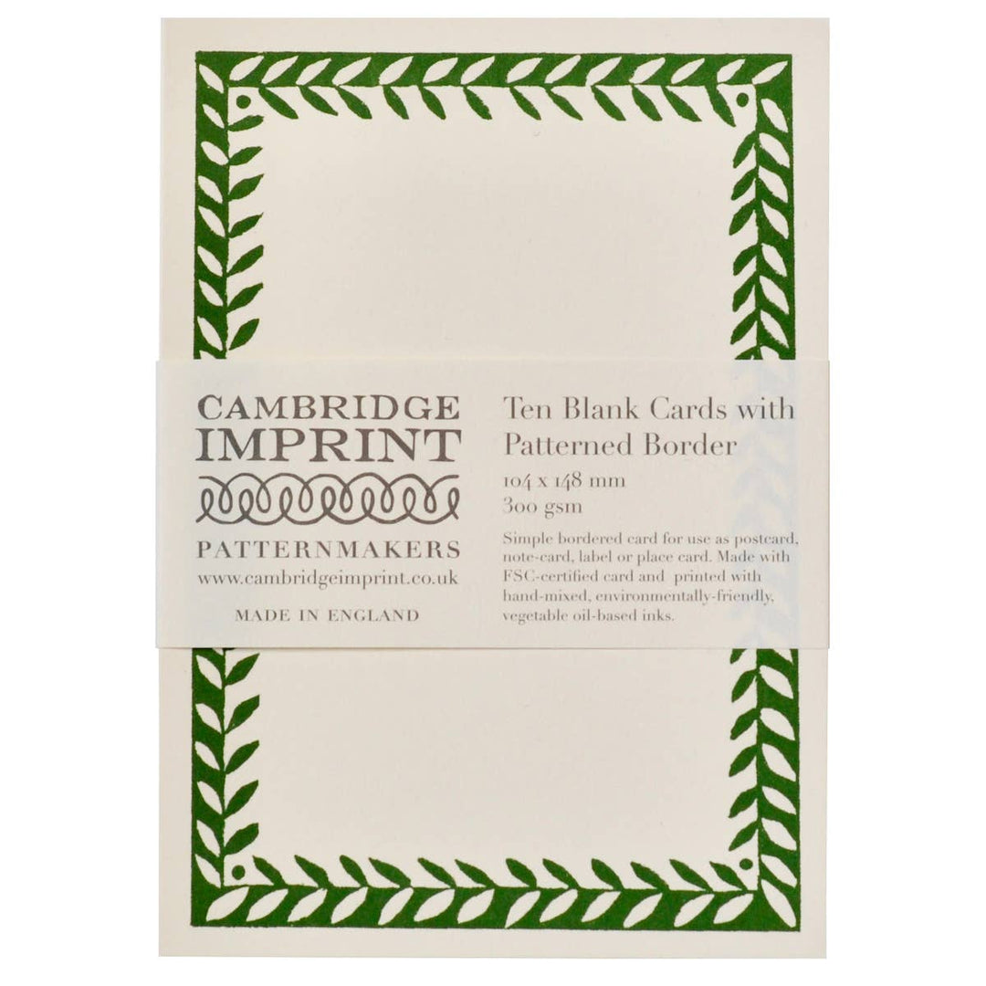 Cambridge Imprint Patterned Border Cards, Set of 10, Pea Green
