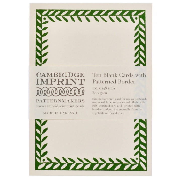 Cambridge Imprint Patterned Border Cards, Set of 10, Pea Green