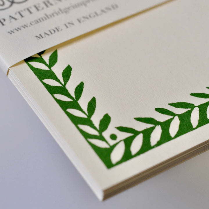 Cambridge Imprint Patterned Border Cards, Set of 10, Pea Green, Detail