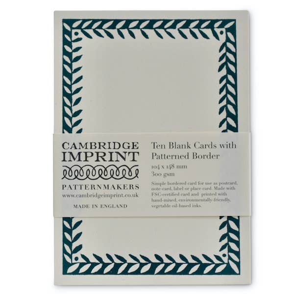 Cambridge Imprint Patterned Border Cards, Set of 10, Petrol