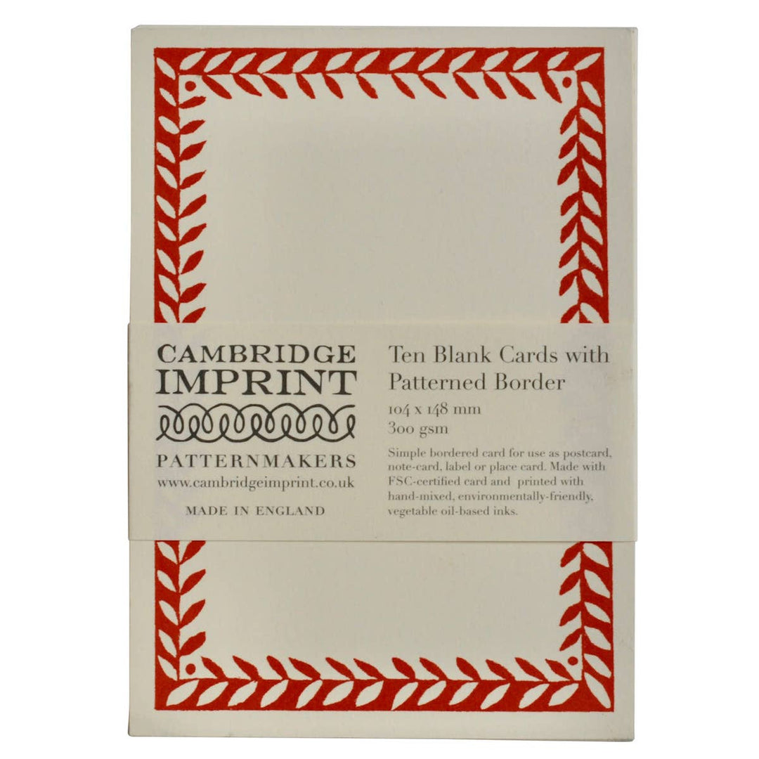 Cambridge Imprint Patterned Border Cards, Set of 10, Tomato