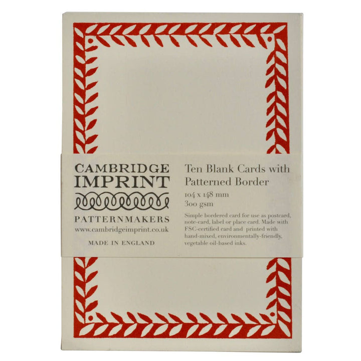 Cambridge Imprint Patterned Border Cards, Set of 10, Tomato