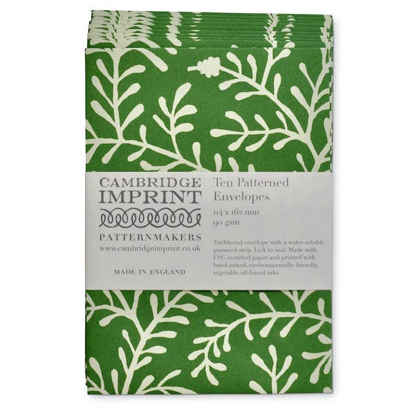 Cambridge Imprint Patterned Envelopes, Set of 10, Pea Green