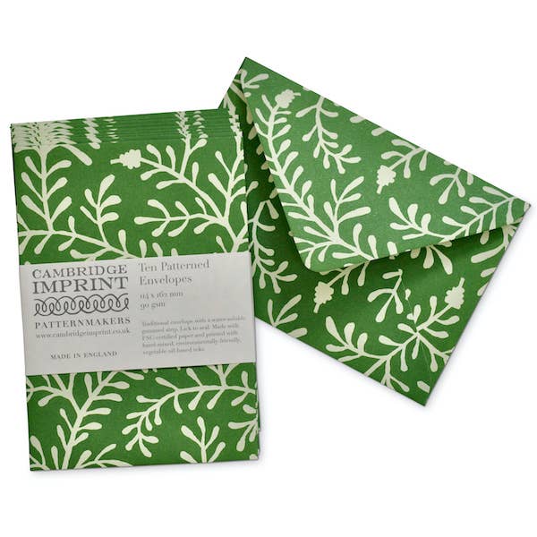 Cambridge Imprint Patterned Envelopes, Set of 10, Pea Green, Detail
