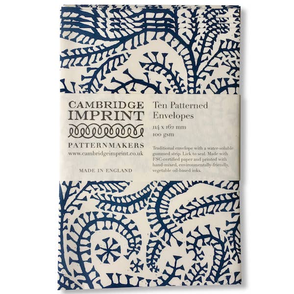 Cambridge Imprint Patterned Envelopes, Set of 10, Prussian Blue