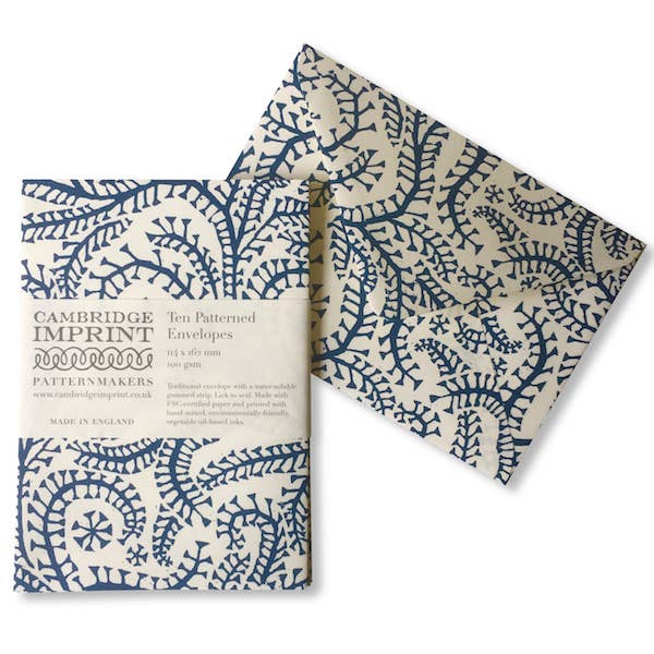 Cambridge Imprint Patterned Envelopes, Set of 10, Prussian Blue, Detail