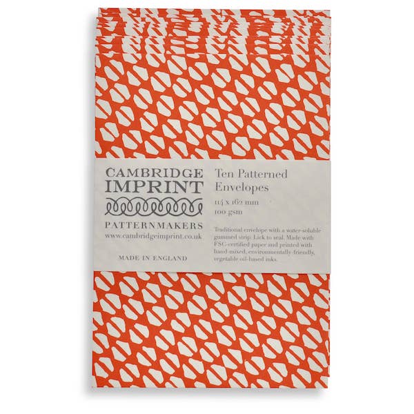 Cambridge Imprint Patterned Envelopes, Set of 10, Tomato Red