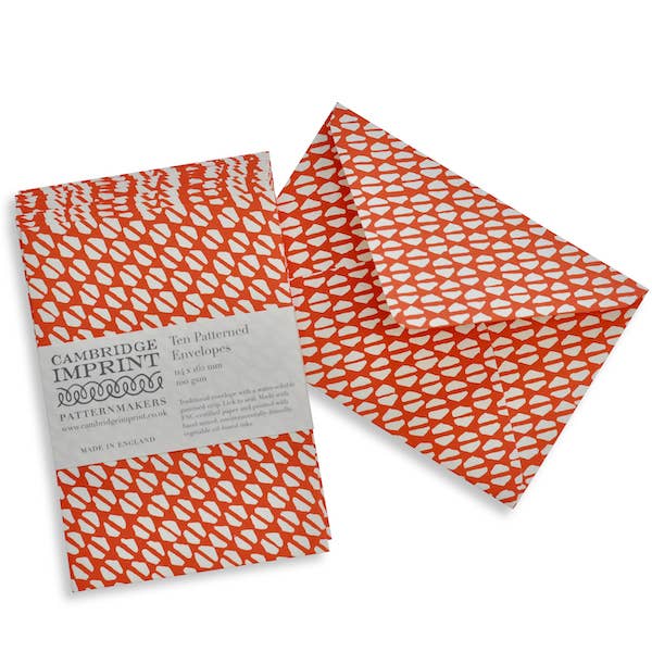 Cambridge Imprint Patterned Envelopes, Set of 10, Tomato Red, Detail