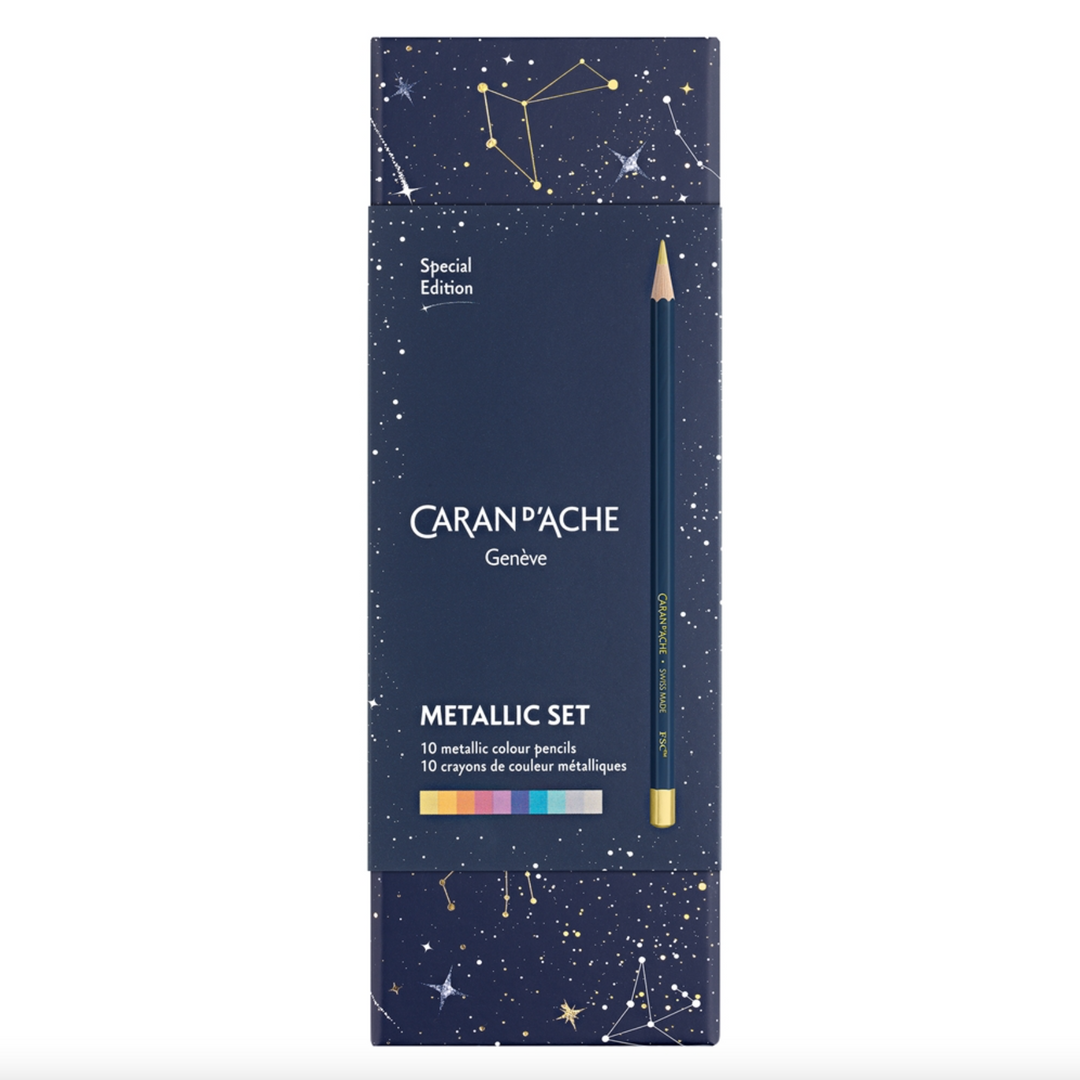 Caran d'Ache Cosmic Blue Metallic Color Pencils, Box Detail